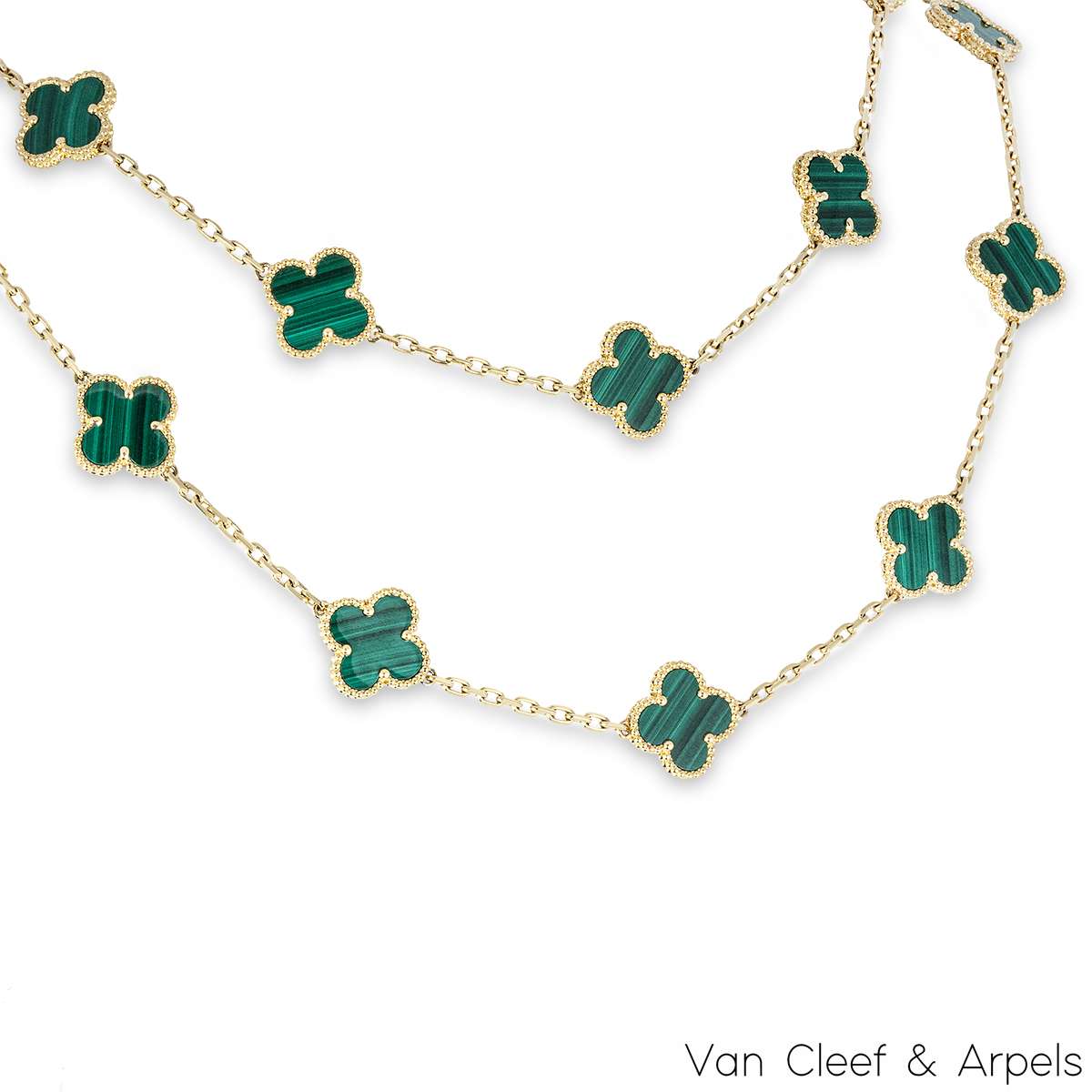 Van Cleef & Arpels Yellow Gold Malachite Vintage Alhambra 20 Motif Necklace VCARL88100